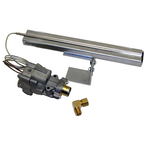 A metal bar with a brass fitting and a metal pipe attached to it.