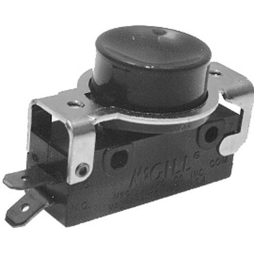 A red and black circle on a grey surface with a black switch and black knob.