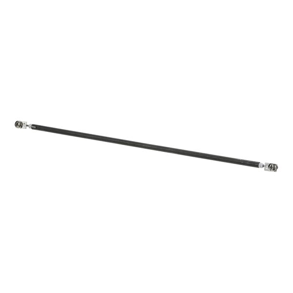 A long black metal rod with silver metal ends.