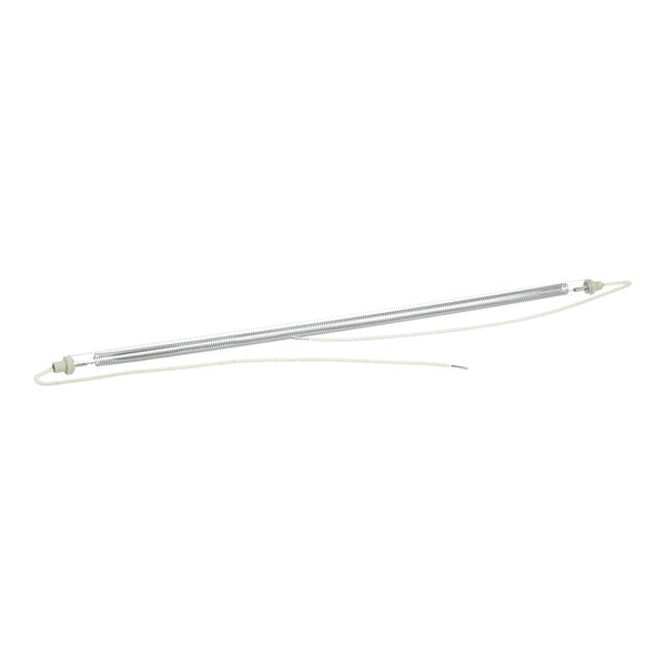 A quartz toaster element with a metal rod and a long wire.