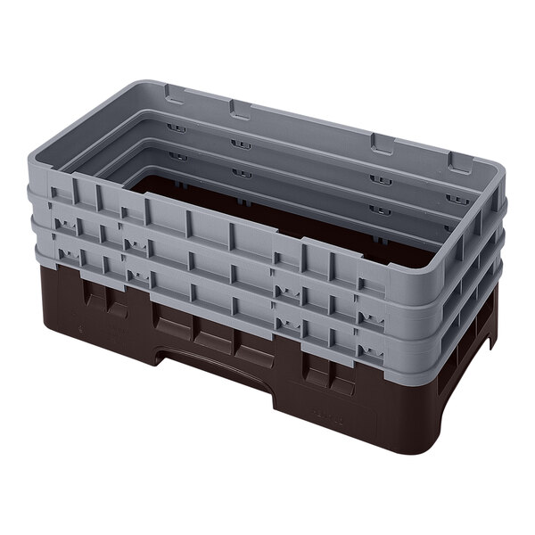 A brown and gray plastic half-size open base rack with three extenders.