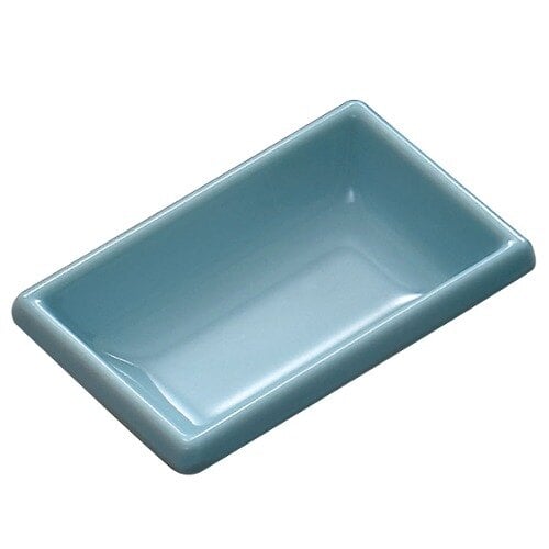 A blue rectangular Thunder Group sauce dish.