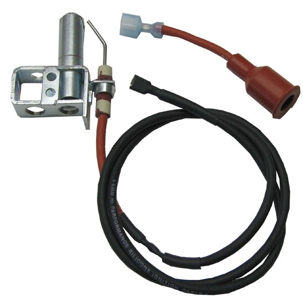 A close-up of a red and black cable connected to a wire harness.