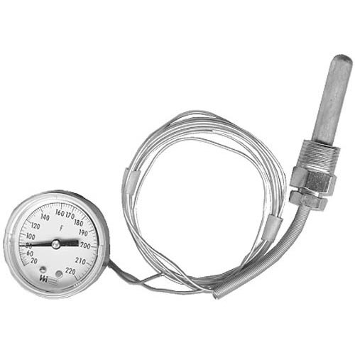 A close-up of an All Points temperature gauge with a wire attached to it.