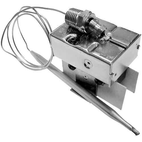 A close-up of a mechanical All Points 48-1064 Safety Hi-Limit Thermostat with a wire attached to it.