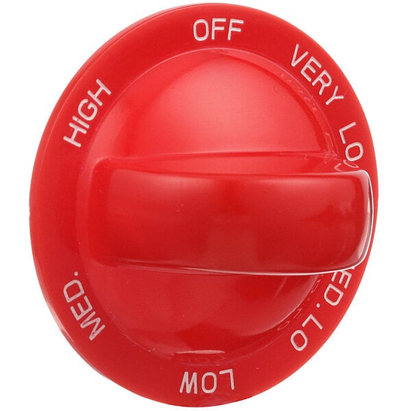 A red All Points oven knob with white text for high, low, and off settings.