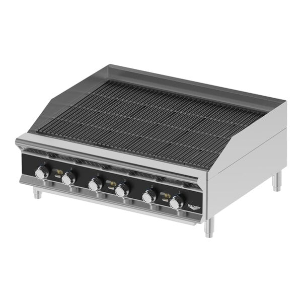 A Vollrath heavy-duty radiant charbroiler with three burners.