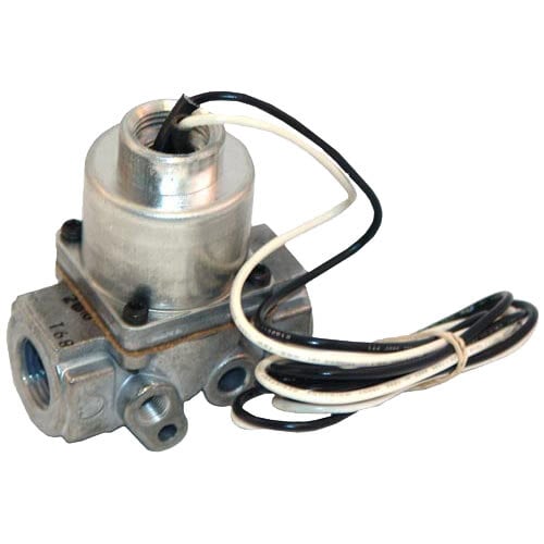 A close-up of an All Points gas solenoid valve with wires attached.