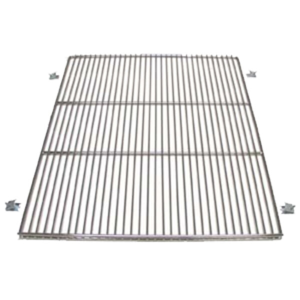 A True stainless steel wire shelf with screws.