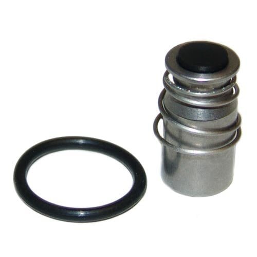 A metal cylinder with a black rubber ring on the end.