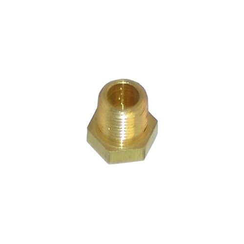 A brass threaded nut on a white background.