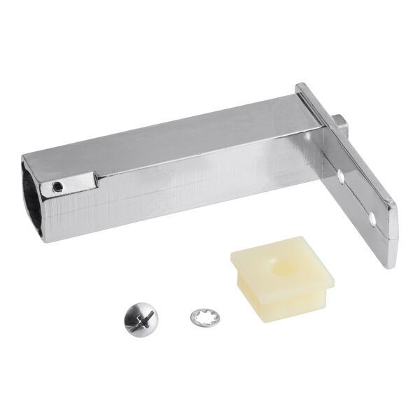 A silver stainless steel Kason concealed cartridge door hinge with screws.