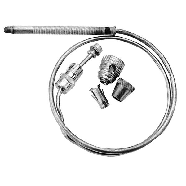 A close-up of an All Points Coaxial Thermocouple with a metal cable.