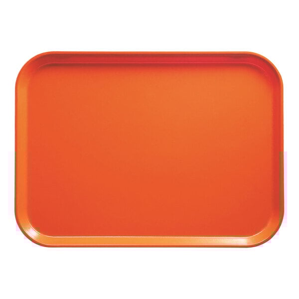 A rectangular orange Cambro tray with a white line.