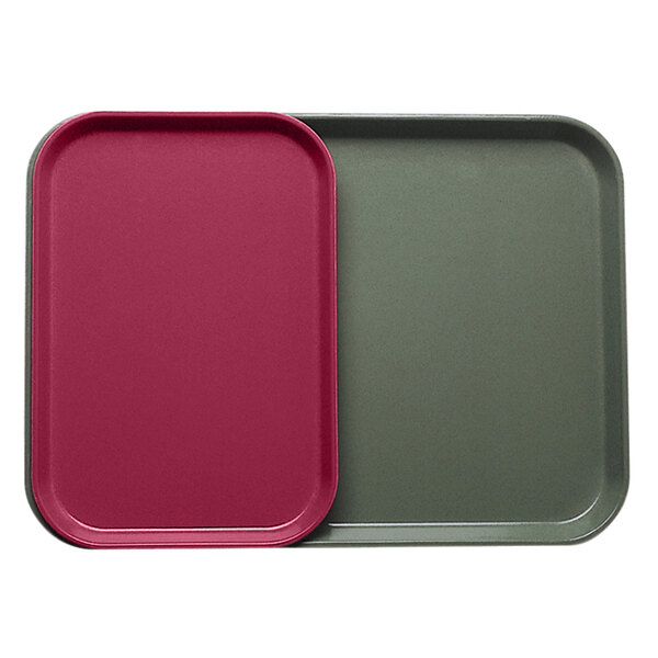 A close-up of a red Cambro tray insert.