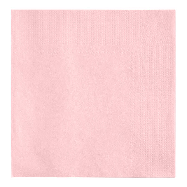 A light pink, square, 2-ply beverage or cocktail napkin.