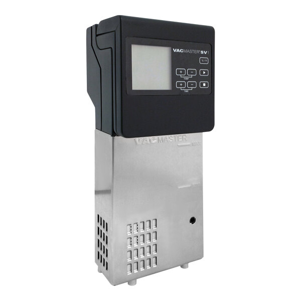 A black and silver ARY VacMaster SV-1 Sous Vide Immersion Circulator head with a digital display.