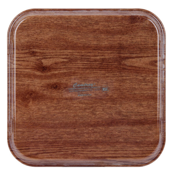 A square wood grain Cambro Camtray.