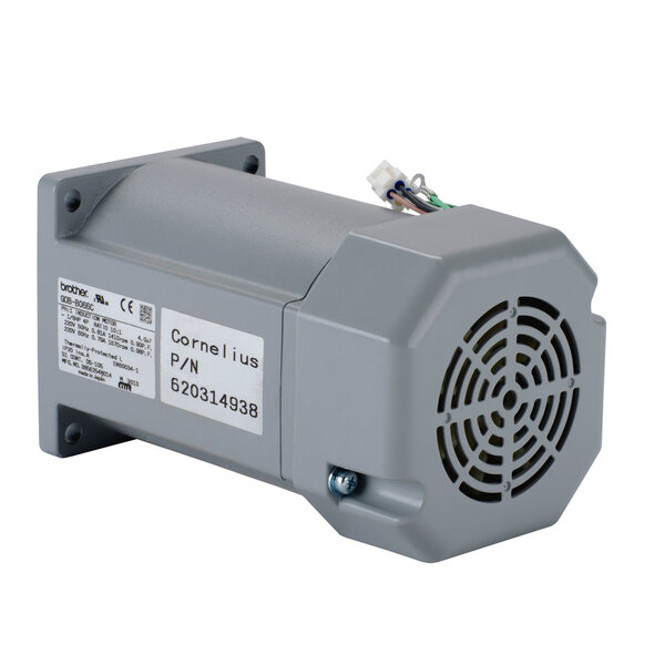 A grey Cornelius 1/5 hp gear motor with a round disc and fan on the side.