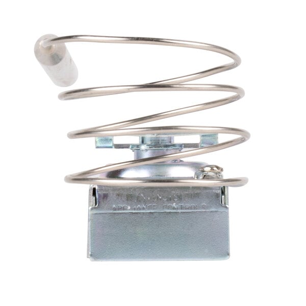 A metal coil with a metal spring attached to a wire.