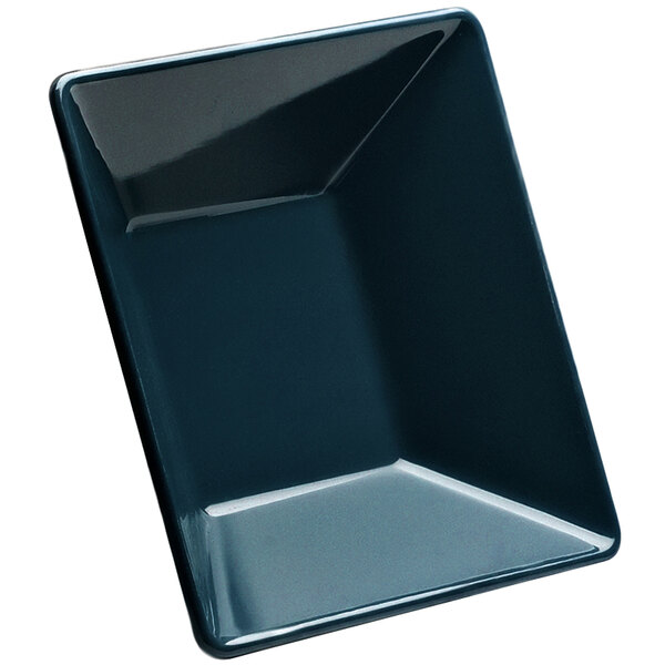 A black squared melamine bowl with a black rim.