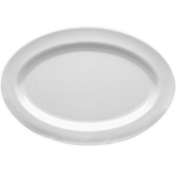 A white oval platter with a white rim.