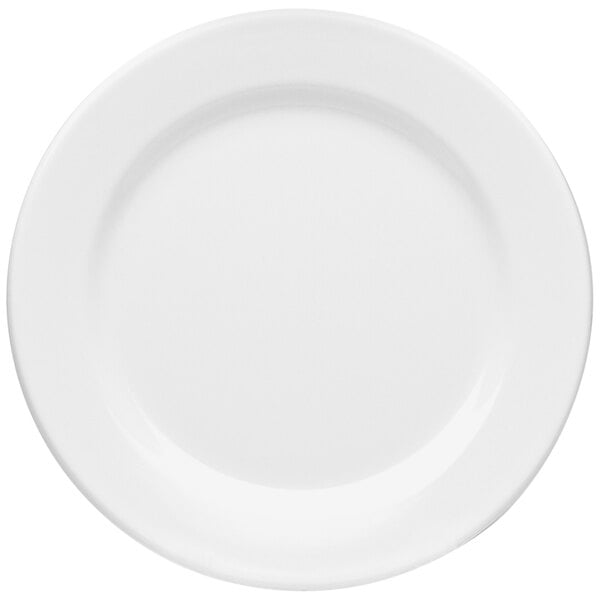 A white plate with a white rim.