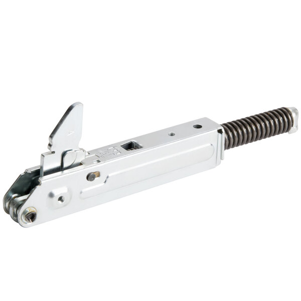 A white metal TurboChef door hinge with a spring.