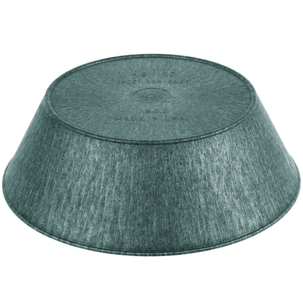 A green polyethylene round basket with a metal lid.
