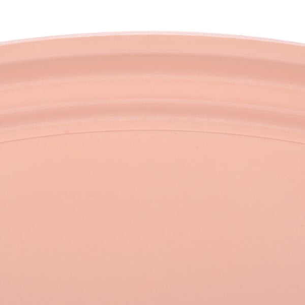 A close up of a dark peach Cambro oval fiberglass tray with a white border.