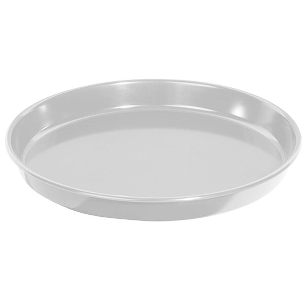 A close-up of a round white tray.