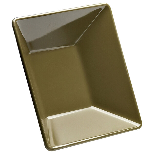 A brown square melamine bowl with a white lizard pattern on the border.