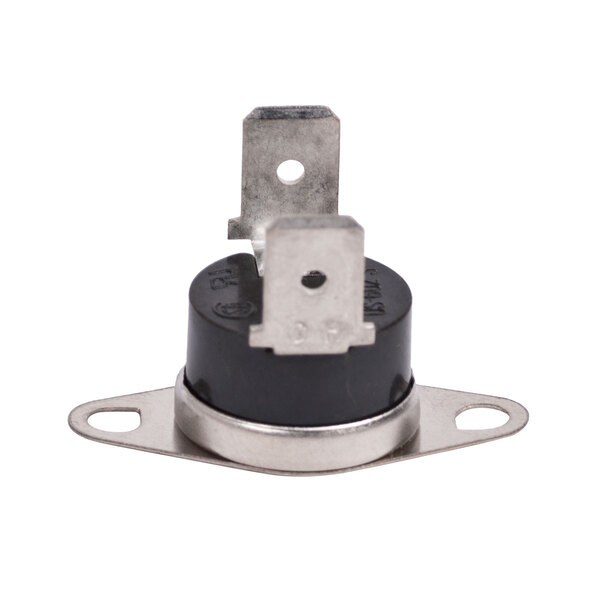 A black and silver metal TurboChef Snap Disc Thermostat.