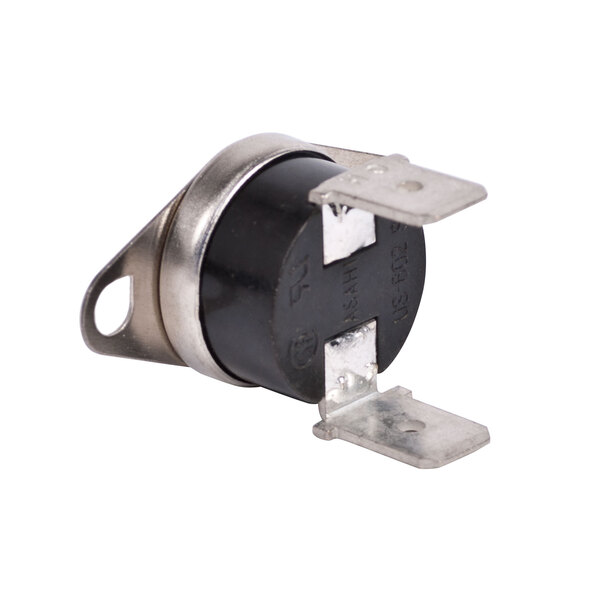 A close-up of a black and silver TurboChef Snap Disc Thermostat.