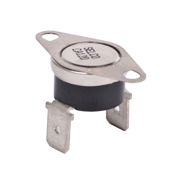 A close-up of a TurboChef Snap Disc Thermostat with a black cover and metal components.