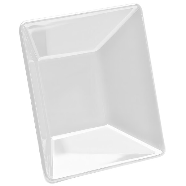 A white square melamine bowl with a white background.
