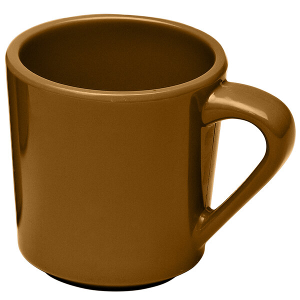 An Elite Global Solutions brown melamine mug with a handle.
