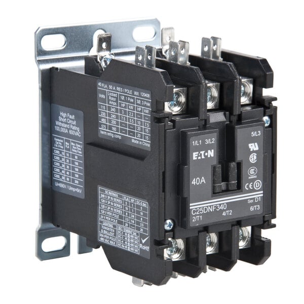 A black electrical device with several terminals.