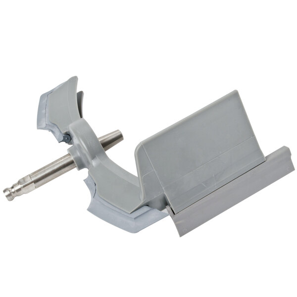 A grey plastic bowl clip with metal tips.