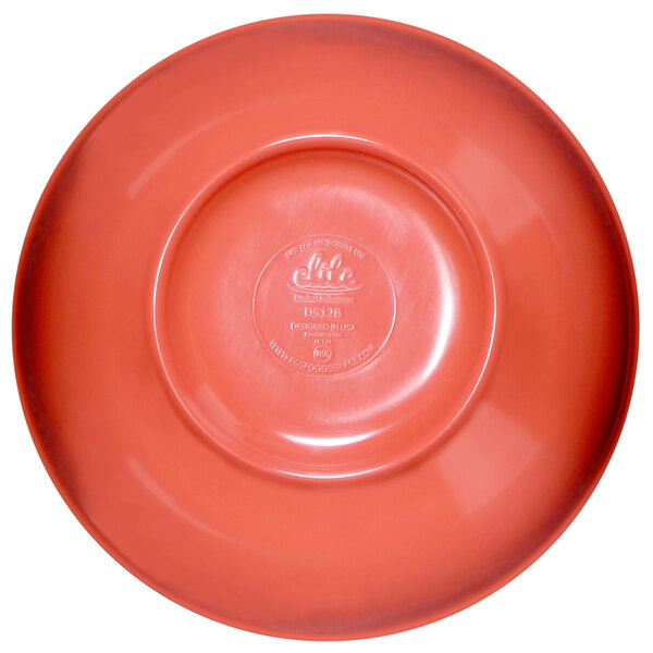 A red melamine bowl with a logo on it.