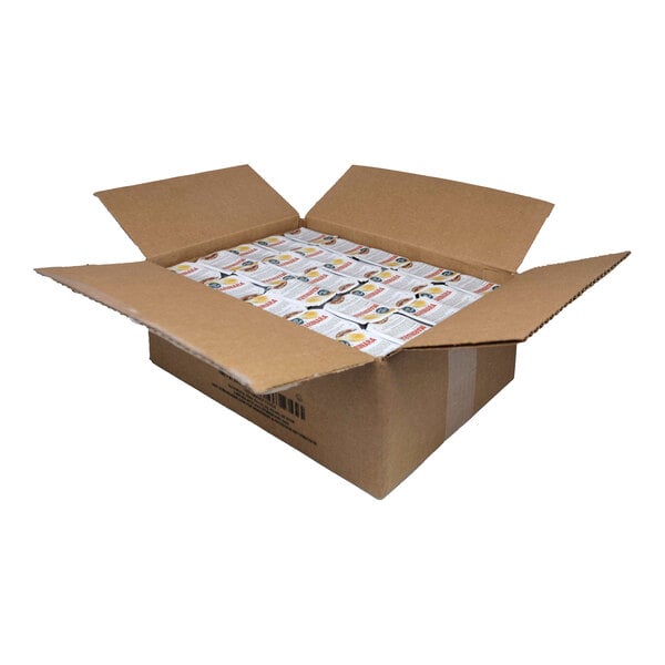 A white box full of small Marinara Sauce portion packets.