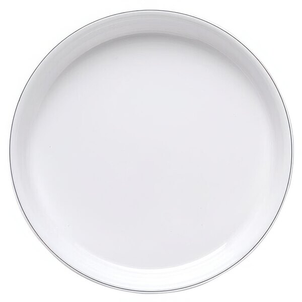 A white Elite Global Solutions melamine plate with black trim.