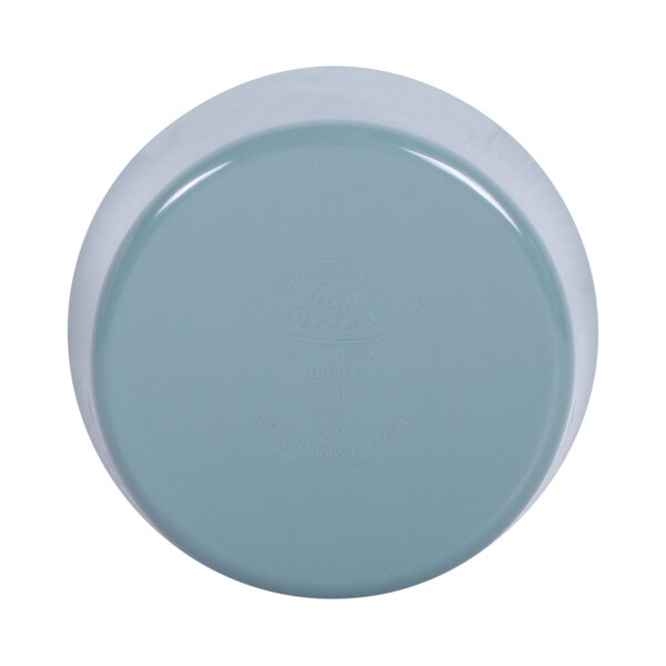 An Elite Global Solutions blue melamine ramekin with a logo on it.