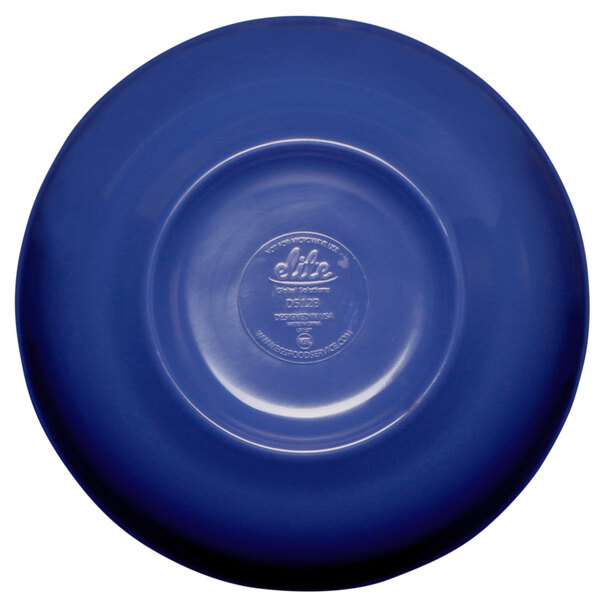 A purple melamine bowl with a white logo on it.