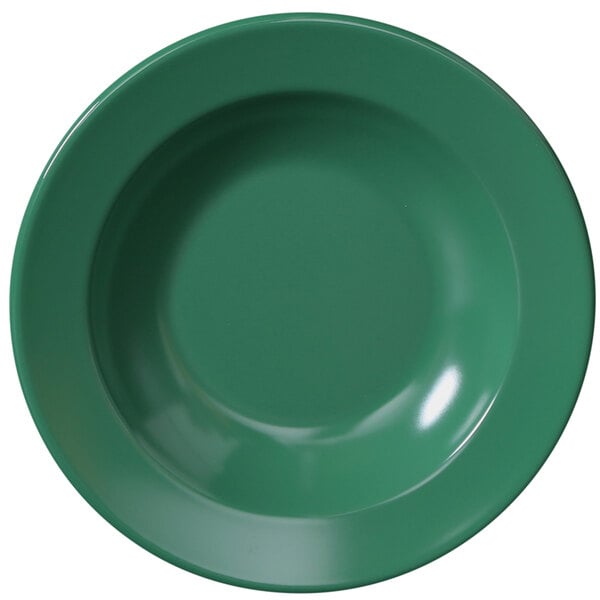 A close-up of a green Elite Global Solutions melamine bowl.