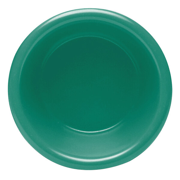 A green melamine ramekin with a green circle inside.