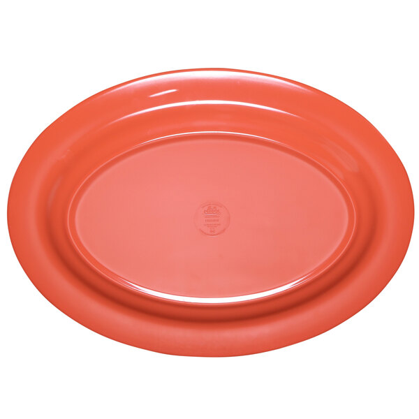 A red oval Elite Global Solutions melamine platter.