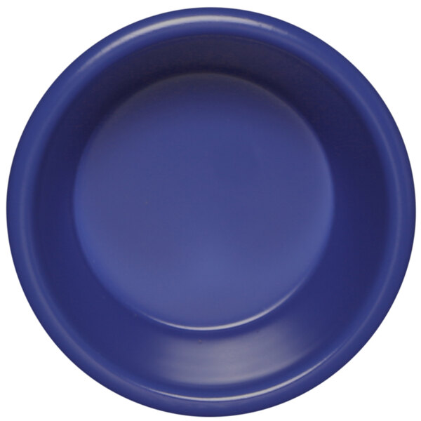 A purple melamine ramekin with a white background.