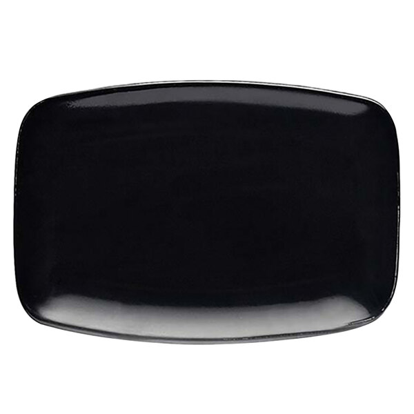 A black rectangular melamine platter.