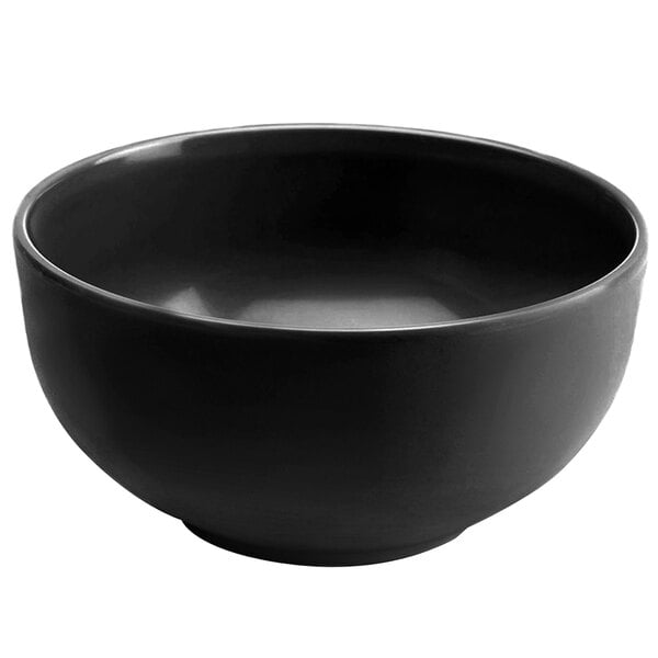 A black Elite Global Solutions melamine bowl.
